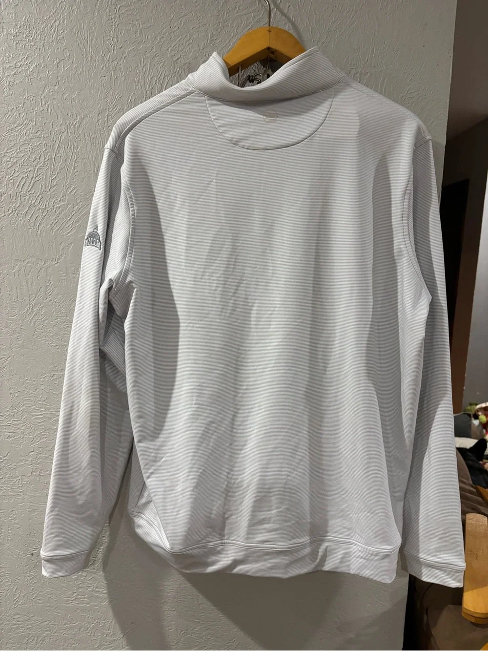 Peter Millar Perth Sugar Stripe Performance Half Zip Golf Pullover in Grey Sz L